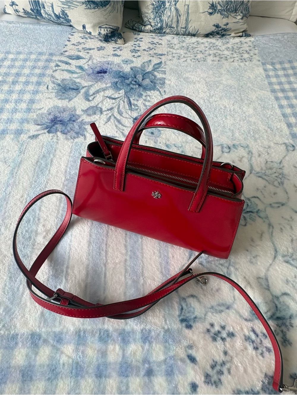 Tory Burch Red Patent Mini Top-Handle Crossbody- Very Good Condition